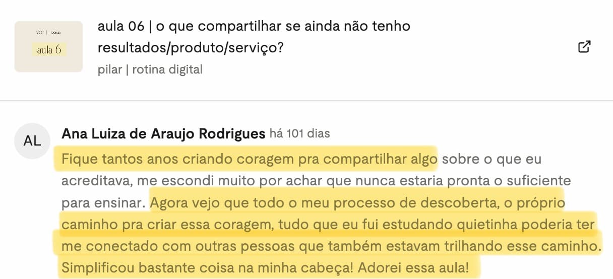 comentário de ana luiza de araujo rodrigues sobre a aula 06