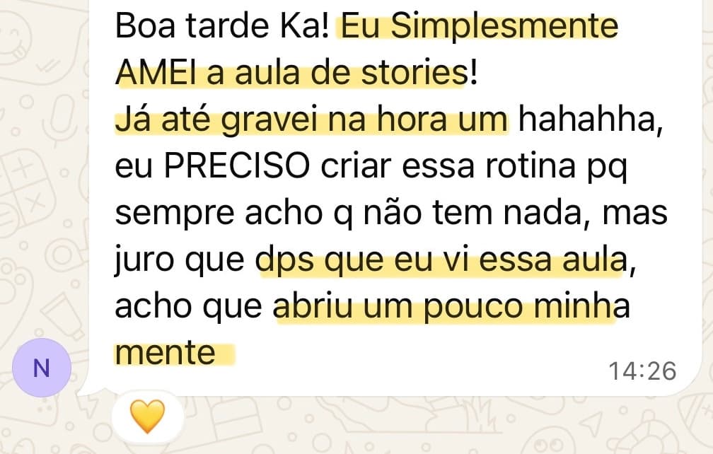 mensagem: eu simplesmente amei a aula de stories